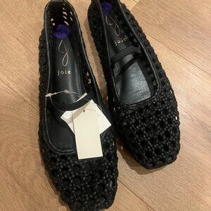 Joie Weavy Woven Black Leather Mary Jane Ballet Flats Strap Slip-On 8.5